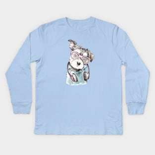 Hipster Schnauzer Pup Kids Long Sleeve T-Shirt